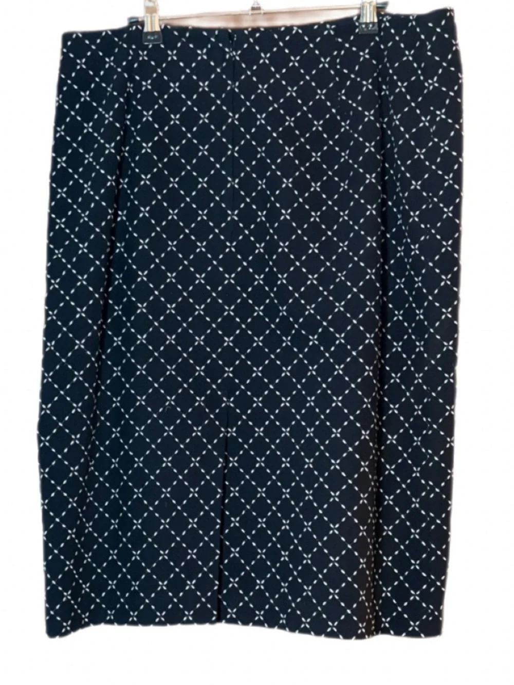 Talbots Navy Geometric Pencil Skirt Size 16 Fully Lined Stretch